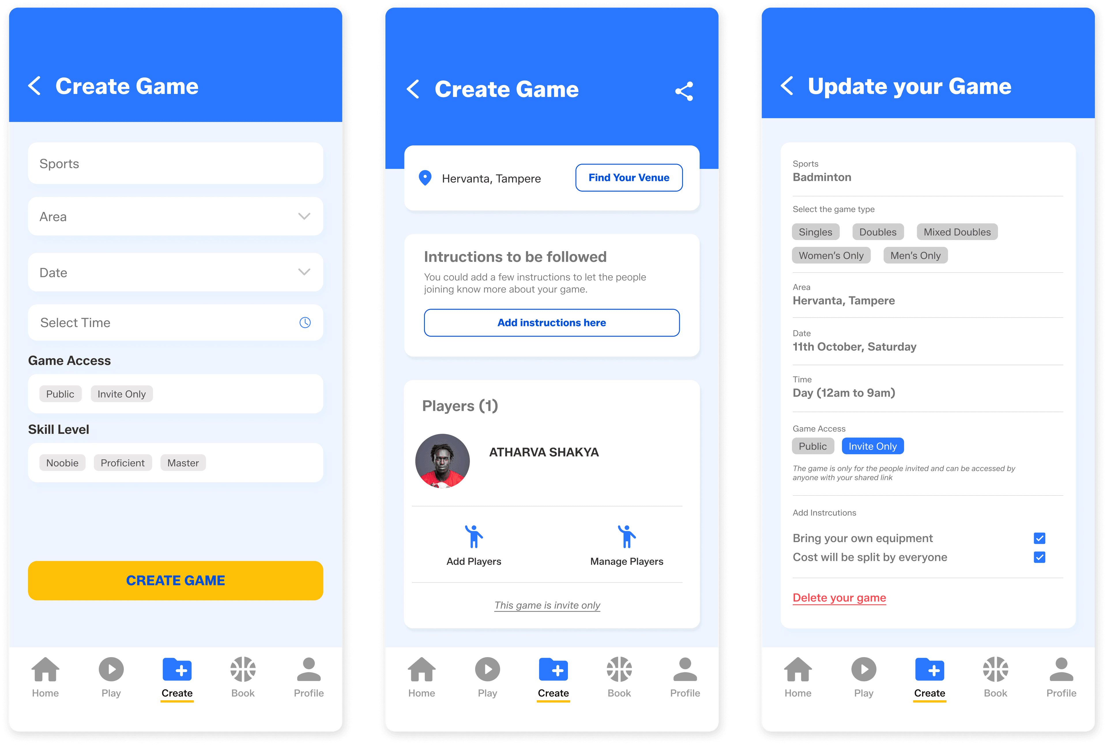 PlayPal Create Game flow